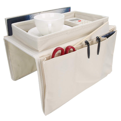 Fdit Armrest Organizer Remote Control Holder with 4 Pockets Couch Sofa Chair Armchair Caddy with Cup Holder TrayBeige