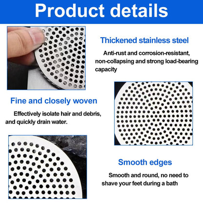 1Pcs Shower Drain Hair Catcher, Stainless Steel Drain Cover, Reusable Anti-Slip Bathroom Sink Strainer, for Bathroom and Kitchen