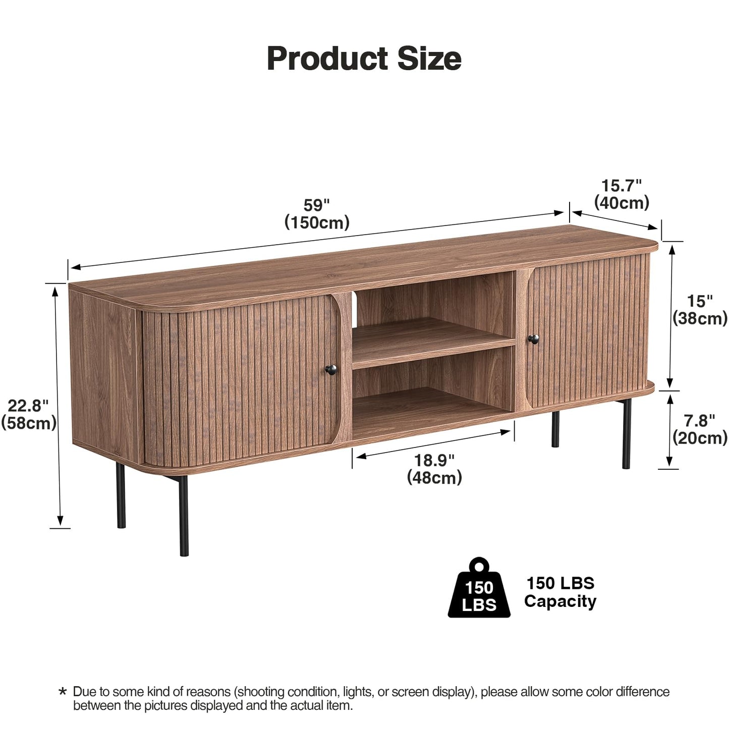 Yvsevnr Long TV Units for Living Room 150cm TV Stand Cabinet with 2 Sliding Doors, TV Console for 65 Inch TV