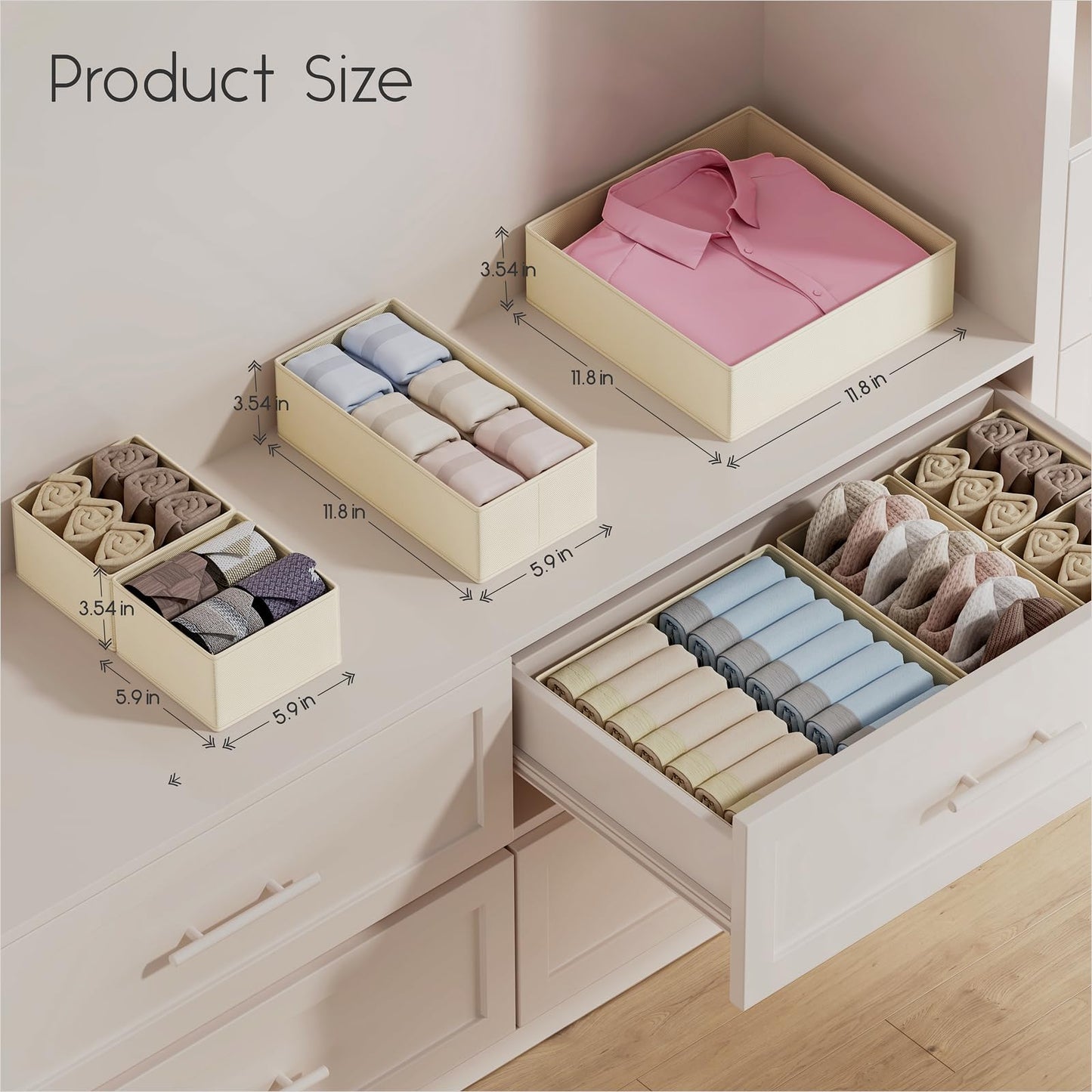 Homsorout Drawer Organisers Foldable Drawer Dividers - 10 Pack Fabric Clothes Wardrobe Storage Boxes Drawer Dividers Cubes for Dresser, Socks