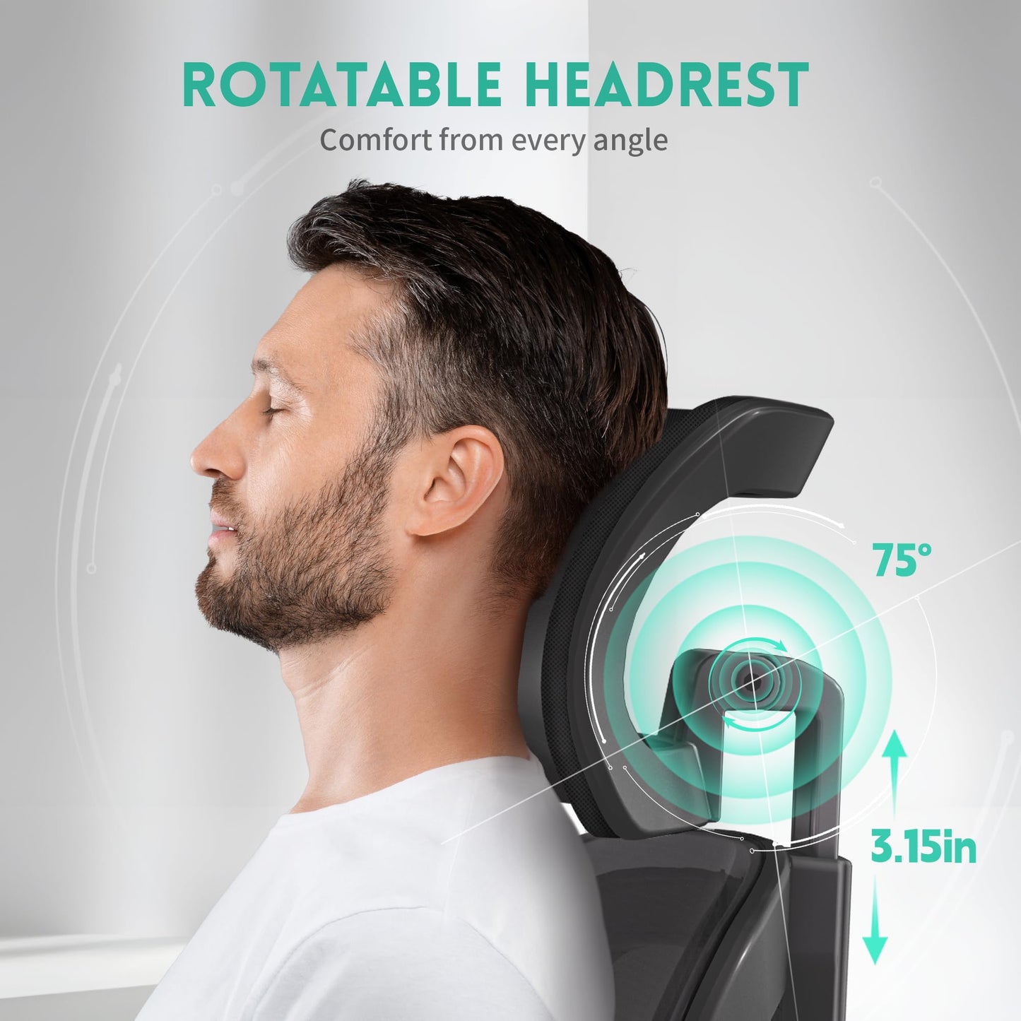 Ergonomic Office Chair, S-Shaped Mesh Desk Chairs, Adjustable Headrest & Lumbar Support, 90°Flip-Up Armrest