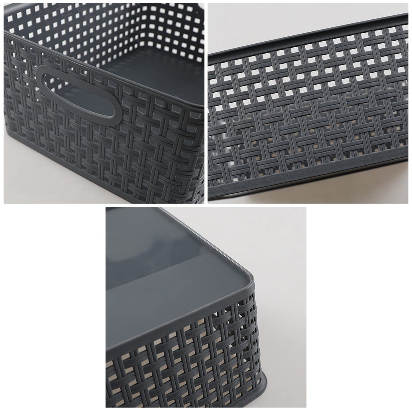 Ortodayes Weave Storage Basket, 6 Pack Small Plastic Baskets, Dark Grey, 8 L