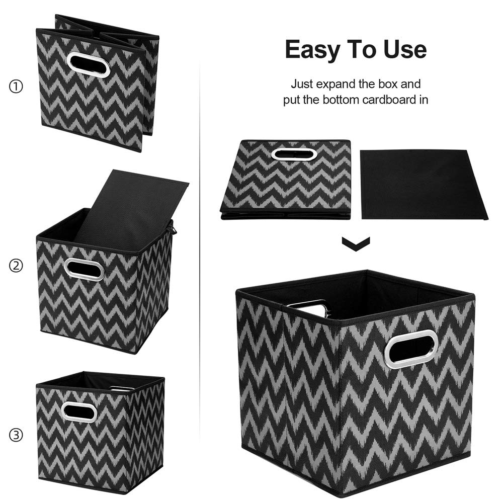 HSDT 3 Cube Storage Bins Black 10.5x10.5x11 Inch Foldable Grid Chevron Print Fabric Half Storage Basketes for Home Organizers Storage Drawer,QY-SC10-3