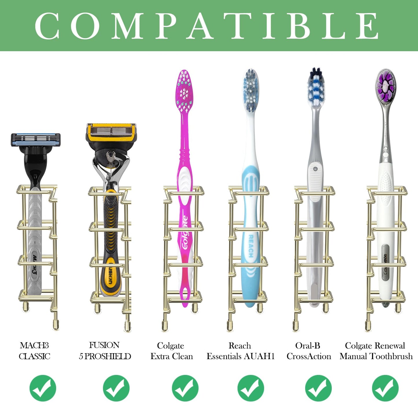 Linkidea Wall Mount/Countertop Toothbrush Holder for Shower, Stainless Steel Toothpaste Stand, 3 Slots Organizer Compatible with Colgate Extra Clean