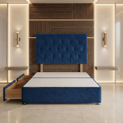 Bed Centre Ziggy Plush Small Single Divan Base 30" Headboard, Navy, 0 Draw