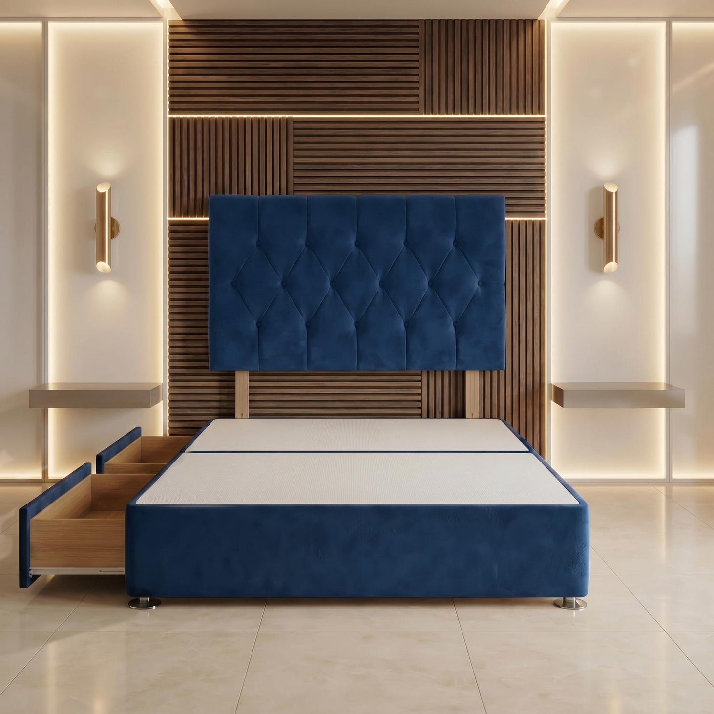 Bed Centre Ziggy Plush Single Divan Base 30" Headboard, Navy, 0 Draw