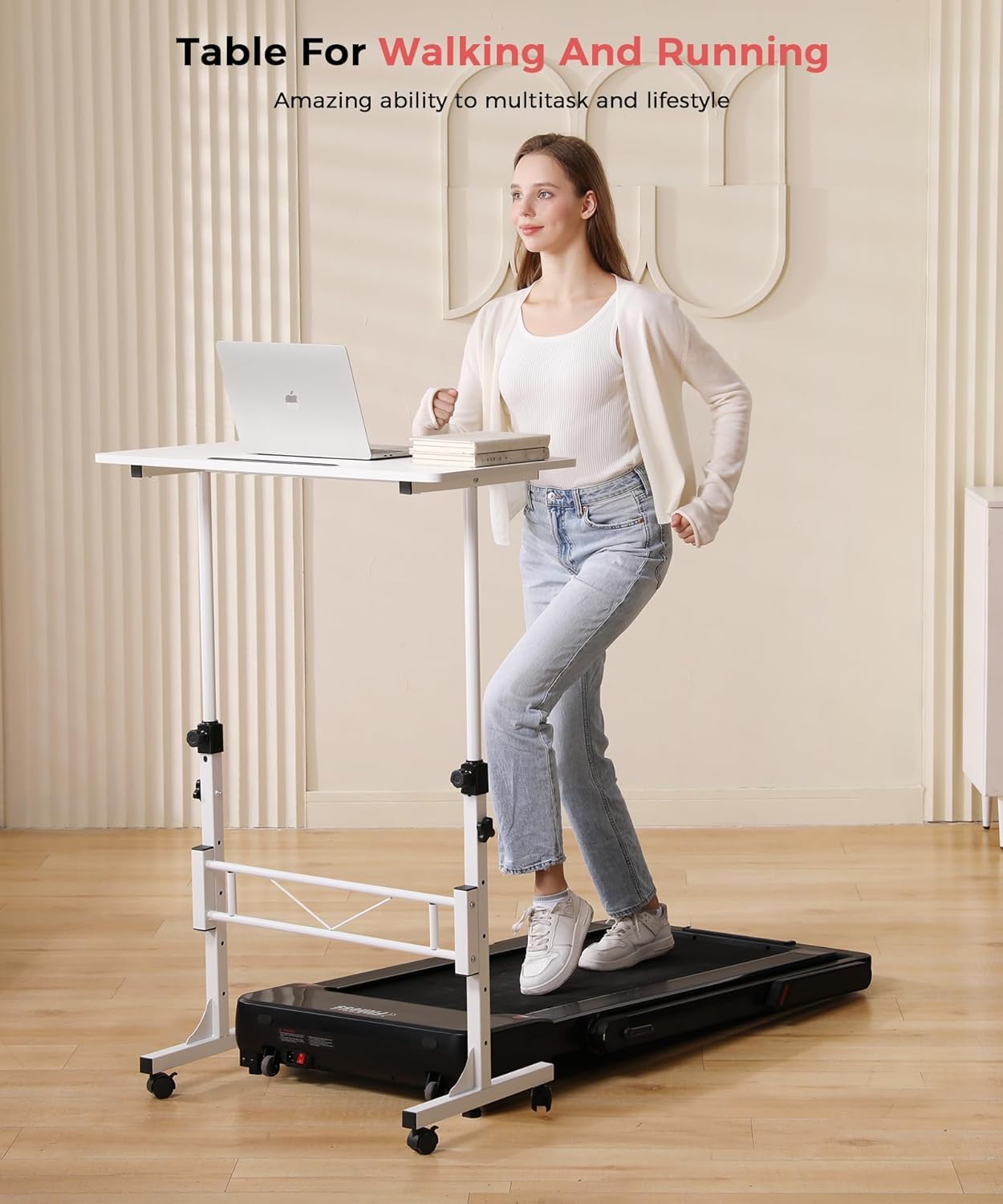 KLSMYHOKI Standing Desk Adjustable Height, Mobile Stand Up Desk with Wheels Small Computer Desks, Home Office Desk, Rolling Desks