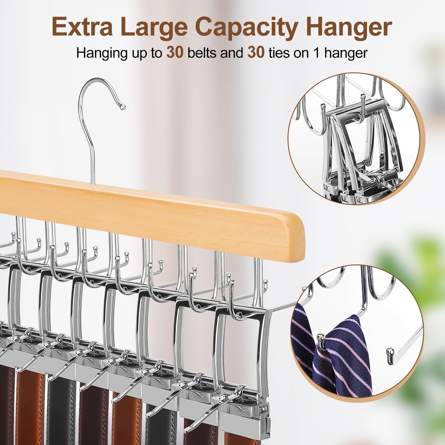 TOPIA HANGER 2 in 1 Belt Tie Hanger for Closet Max 30 Belts with 30 Ties Capacity