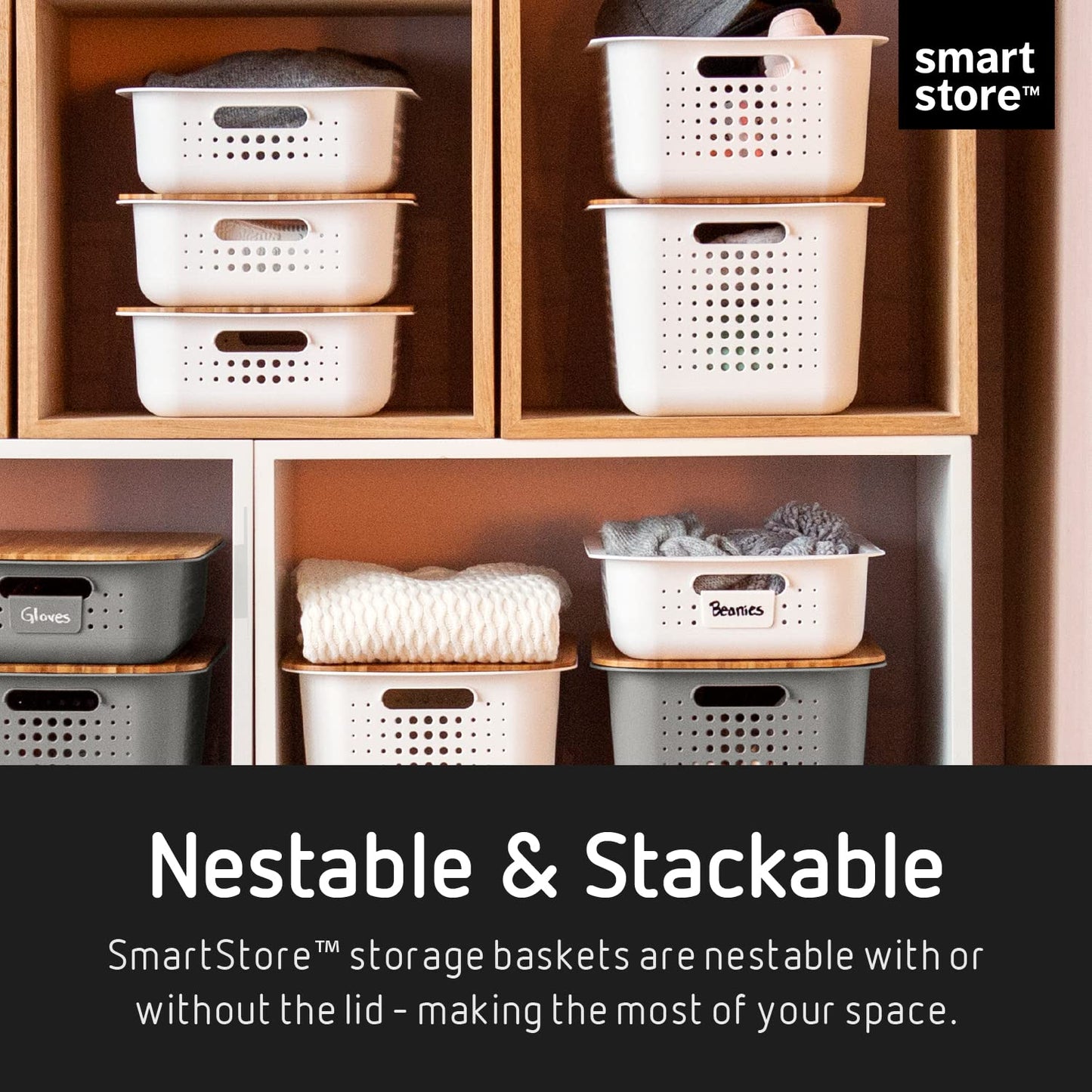 SmartStore 10L Recycled Plastic Storage Basket with handles - Taupe - Sustainable, Stackable and Nestable - 10 Year Guarantee - Medium basket