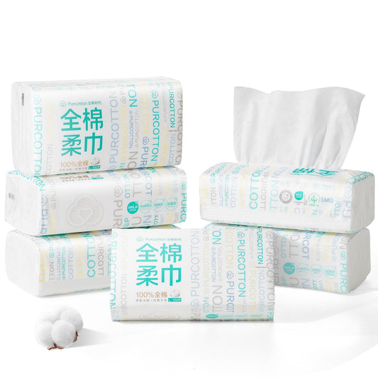 Purcotton Disposable Face Towel, 100% Cotton Dry Wipes, Biodegradable and Unscented Cotton Tissue, 600 Ct Face Cloths for Makeup Removing, Skin Care,
