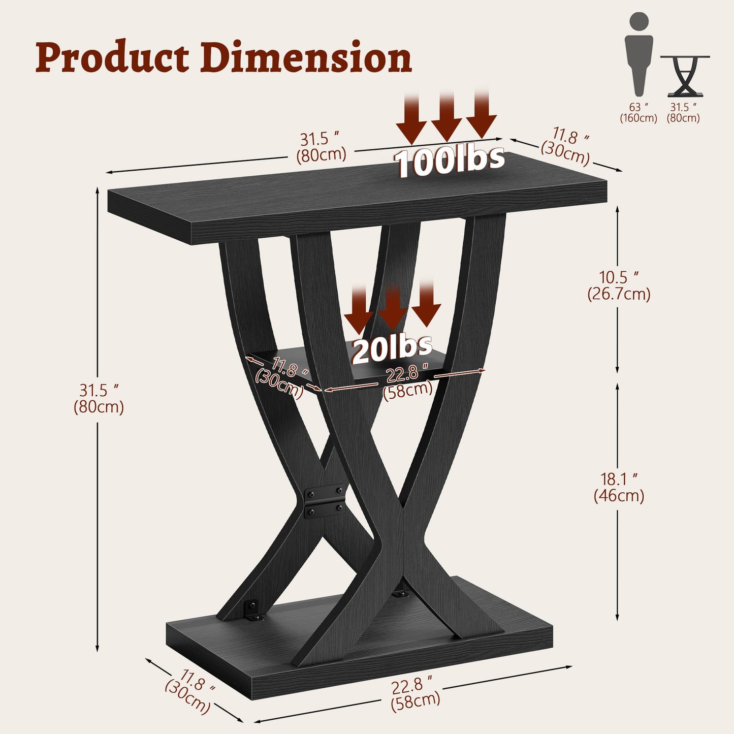 FAVOOSTY Slim Console Table for Hallway, 3-Tier Half Moon Narrow Entryway Table with Shelves, Industrial Behind Sofa Table