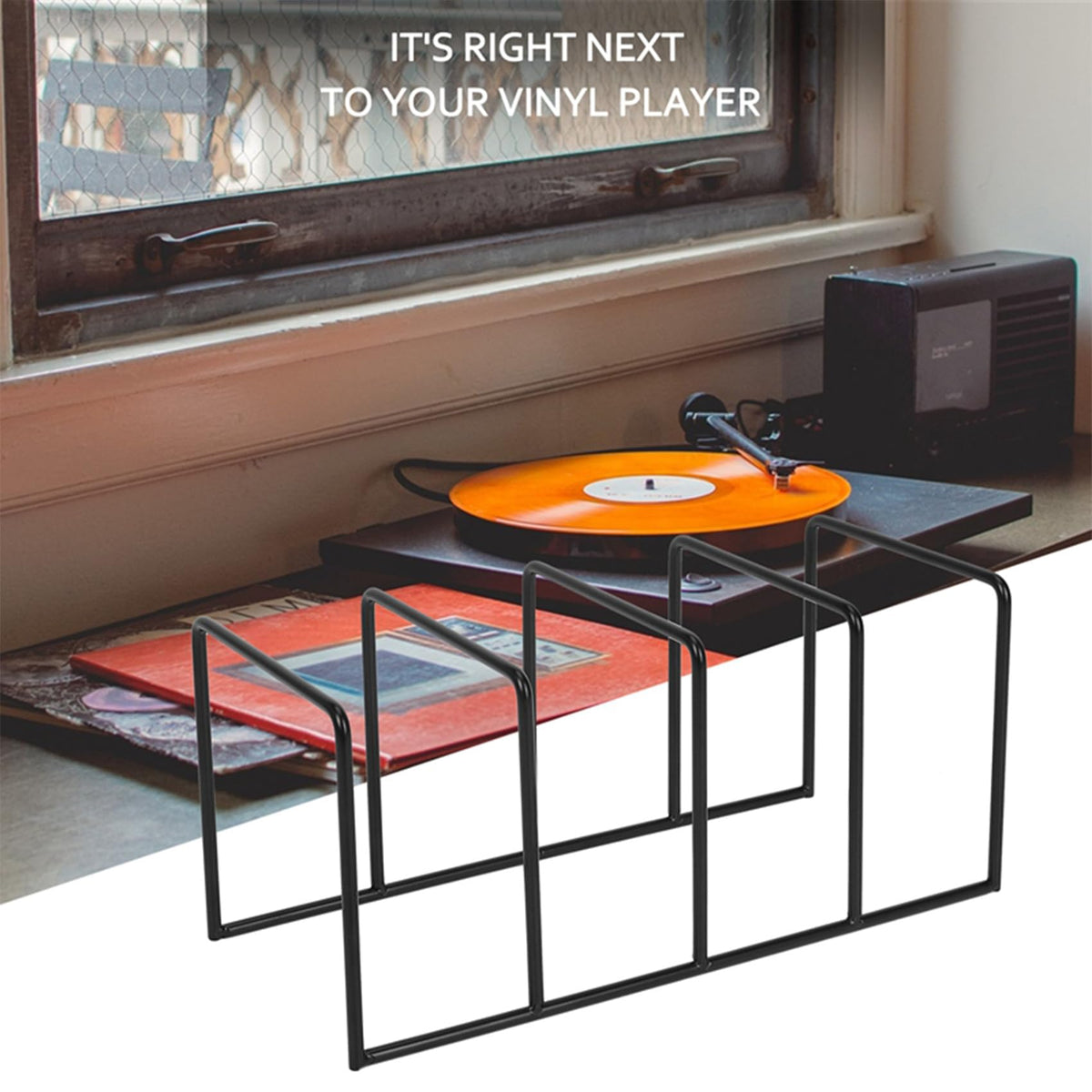 Littlecatch Metal Vinyl Record Storage, Vinyl Record Display Shelf Turntable Storage Shelf Exhibit Stand for Home Office Desktop Albums CDs
