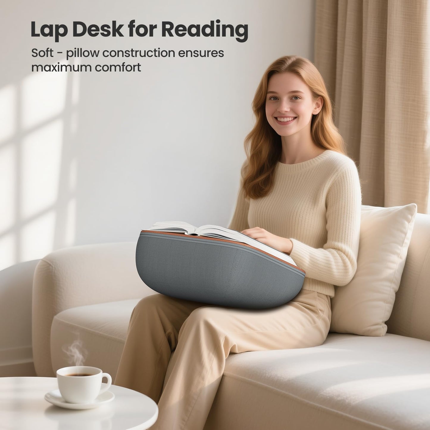 Tounee Book Holder Stand - Ultra Soft Lap Beanbag Pillow for Books, Tablets, iPads & Kindle - Hands-Free Reading & Viewing in Bed/Couch