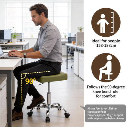 FIRAVOE Adjustable Work Stool with Wheels 136 kg Capacity Saddle Shaped Seat Faux Leather Workbench Stool