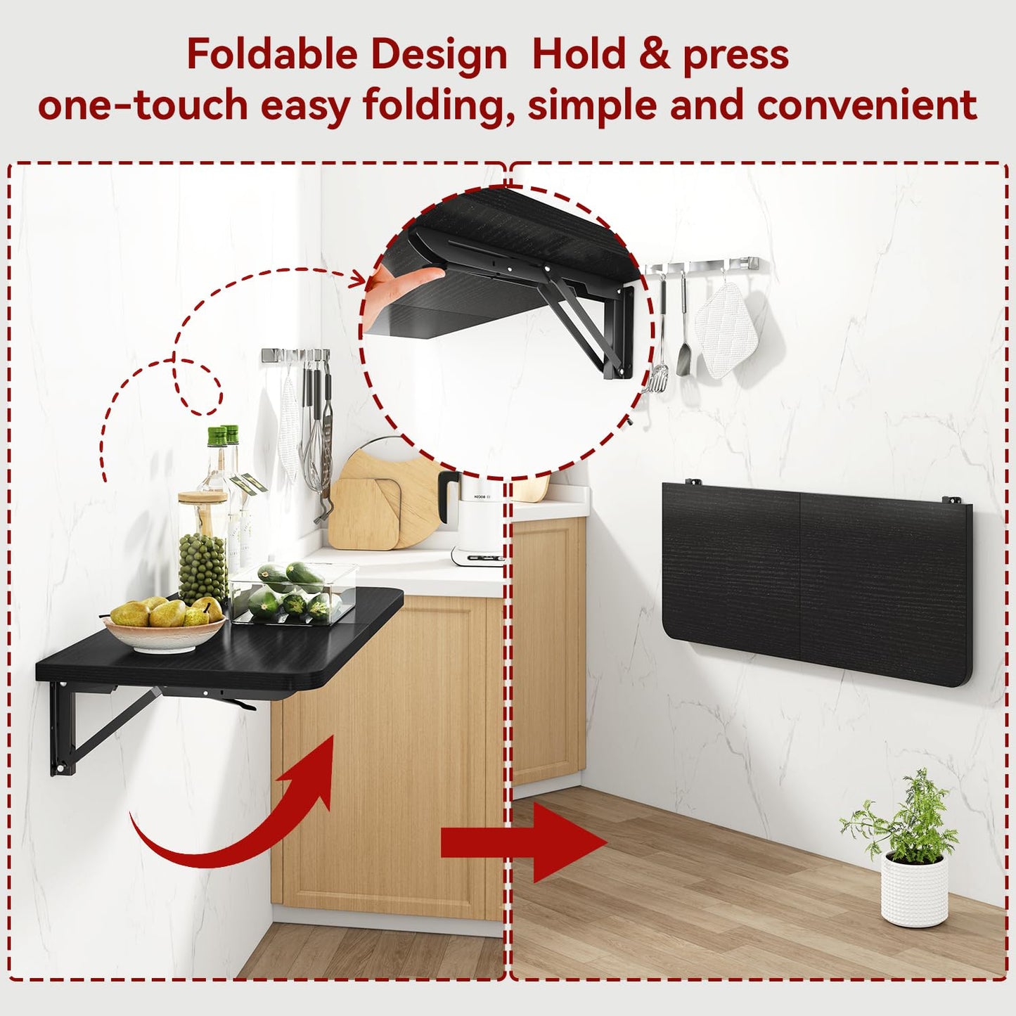 IBUYKE Wall Mounted Folding Table, Floating Wall Desk for Small Spaces, Fold Down Laundry Shelf with Heavy-Duty Brackets