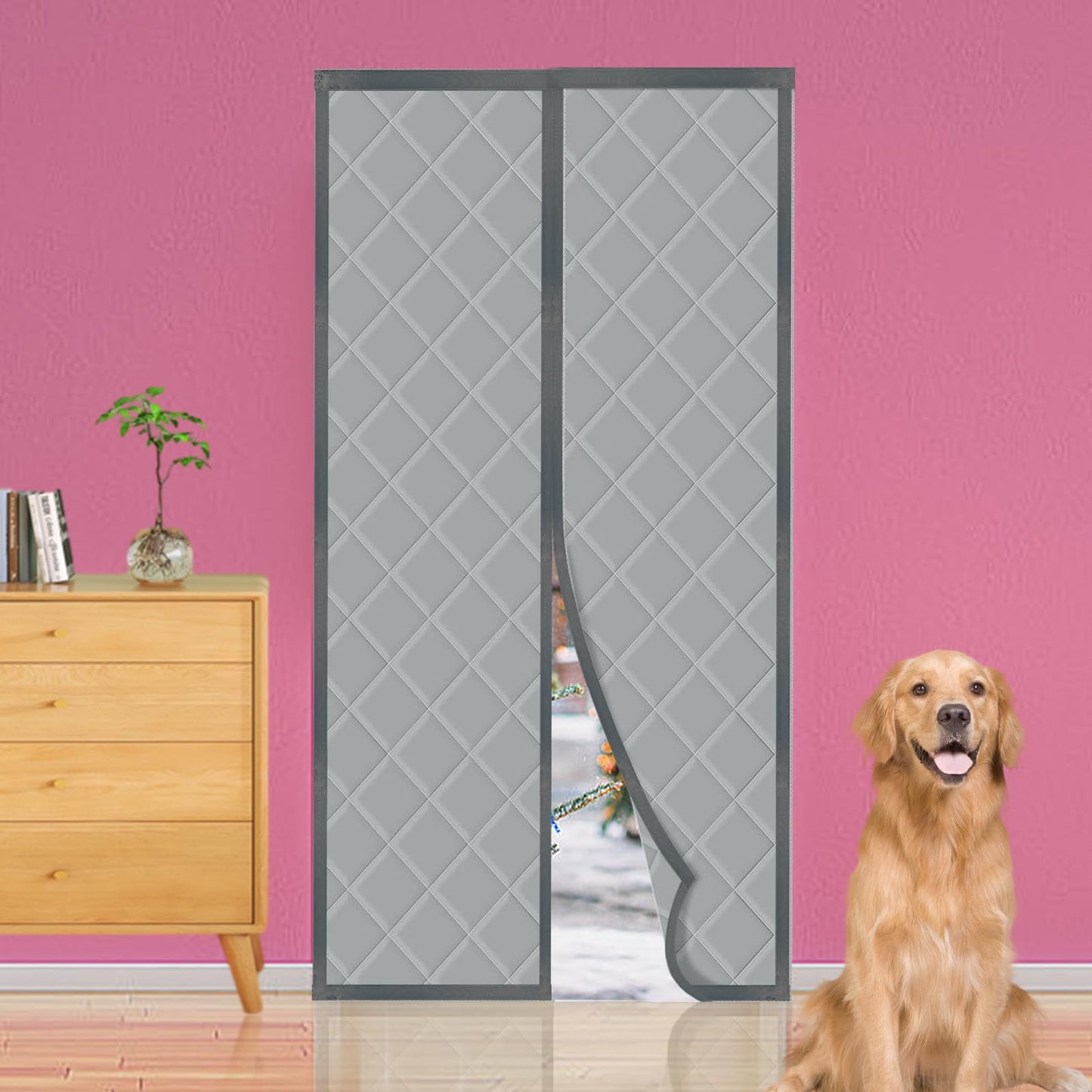 YRH Thermal Insulated Door Curtain - Windproof Heavy Soundproofing, Oxford Cloth Polyester Cotton Thermal,Automatically Close,Powerful Magnets,Full