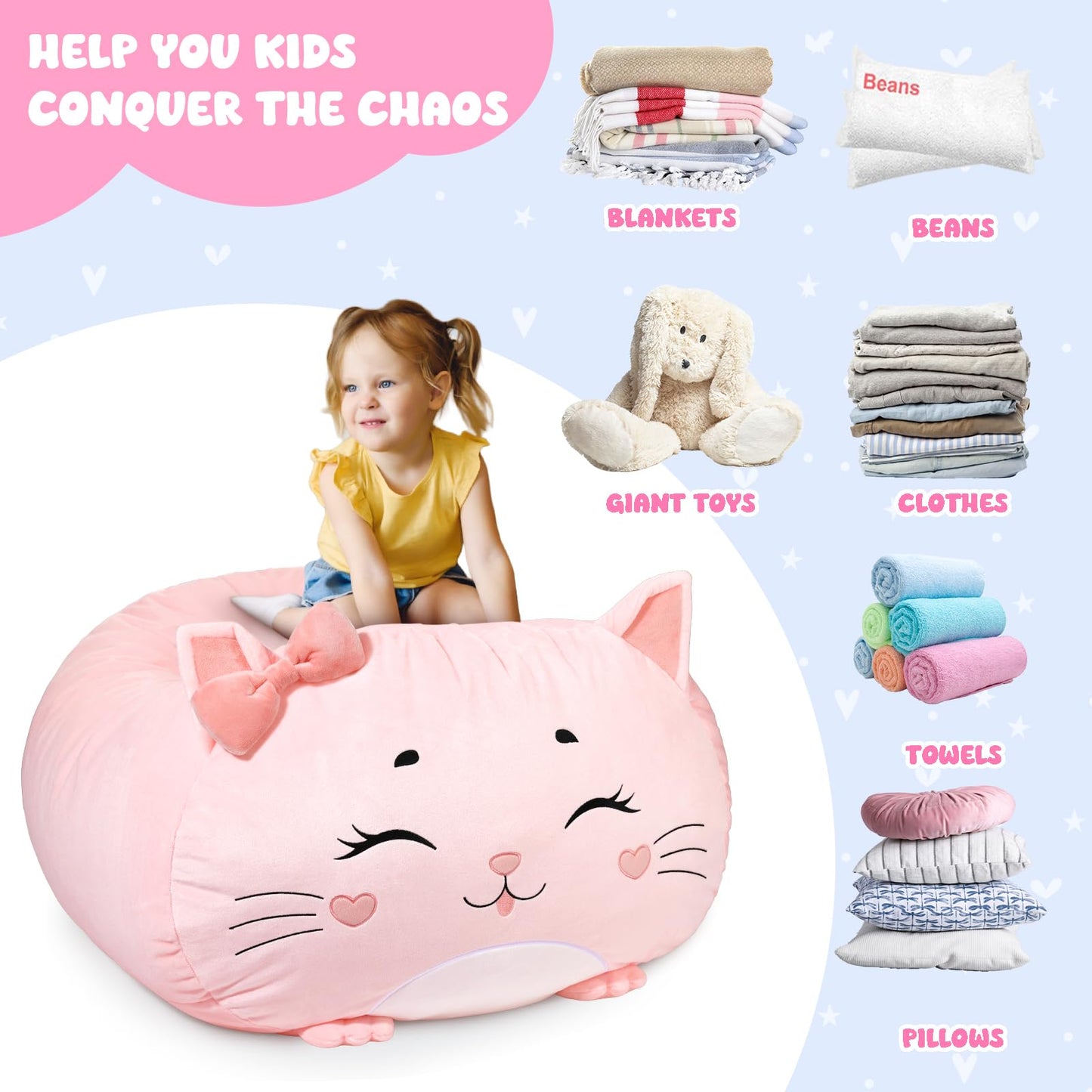 GAGAKU Cuddly Toy Bean Bag Storage Cover 200 L, XXL Toy Storage Bag for Children's Room Large Fillable Zip Bean Bag for Organising (Citty)