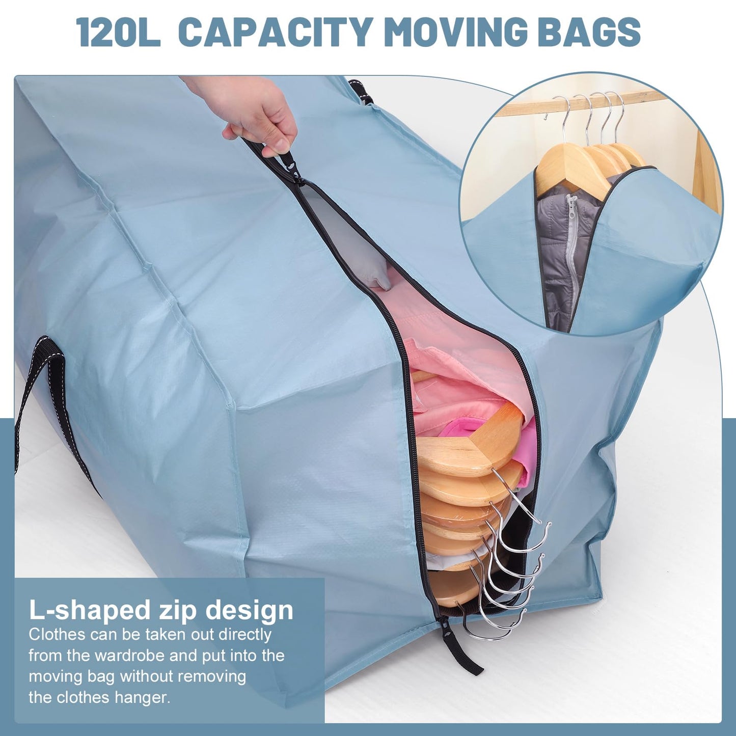 Dntorx 6 Pack 120L Moving Bags and Storage Bag Dorm Moving Essential, Blue