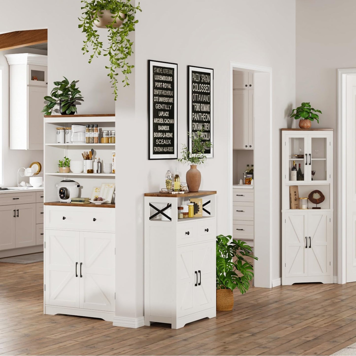 BonVache Sideboard Cabinet,Kitchen Storage Cabinet with 2 Drawers and Open Shelf,Modern High Capacity Unit Cupboard for Living Room,Kitchen,Home,White