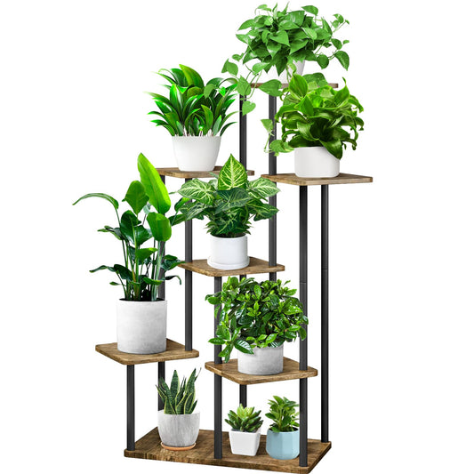 YOCOMEY Wood Tall Plant Stand Metal Rack Indoor, Multiple Flower Pot Holder Shelves Corner Rack, Planter Shelf Display Rack Storage Organizer for