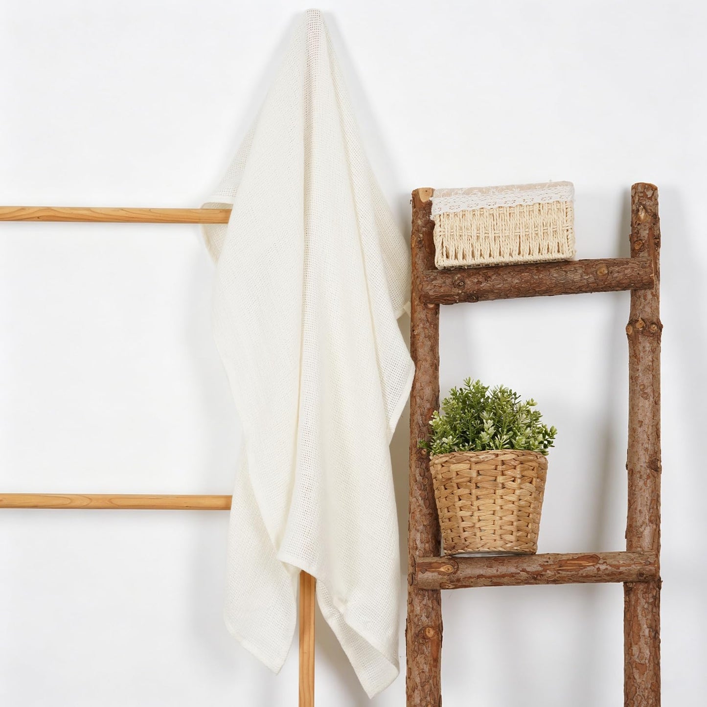 HSOFTIFY 100% Pure Linen Bath Towel with Hanging Loop for Bathroom, White
