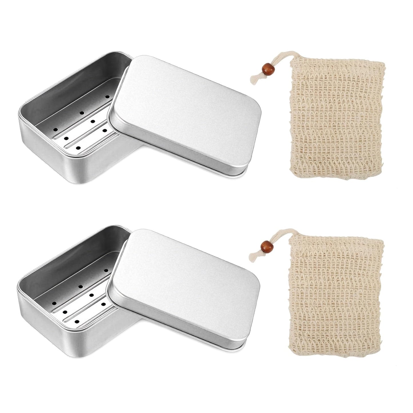 2 Pcs Aluminum Soap Dishes, Rectangular Metal Soap Storage Case