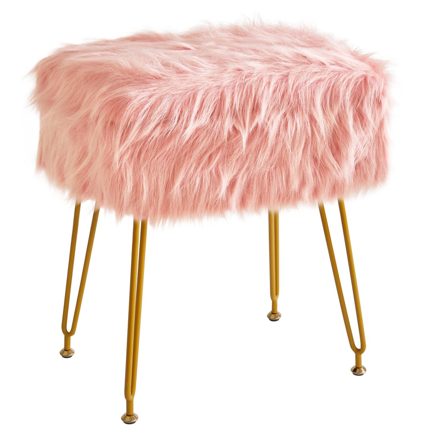IBUYKE Rectangular Faux Fur Vanity Stool with Storage, Pink WBD022P