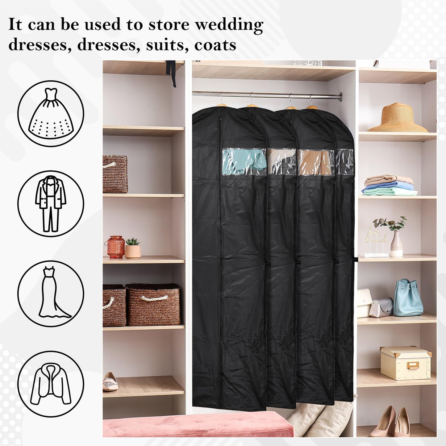 Hejo 2 Pcs Wedding Dress Bag, 180×60 cm Garment Bags, Dust-proof Clothes Covers Protector Bags, Long Dress Bags Covers with Handle