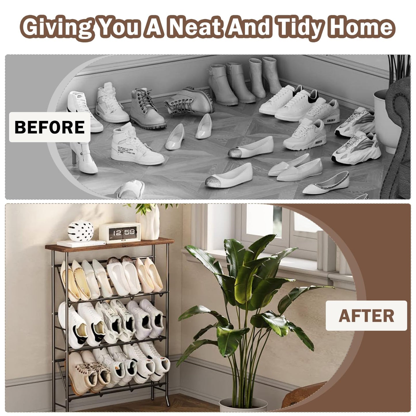 SHMSHNG Shoe Rack Slim Metal Shoe Rack with 4 Levels, Stackable Small Shoe Rack, Shoe Rack Organiser for 12-16 Pairs of Shoes