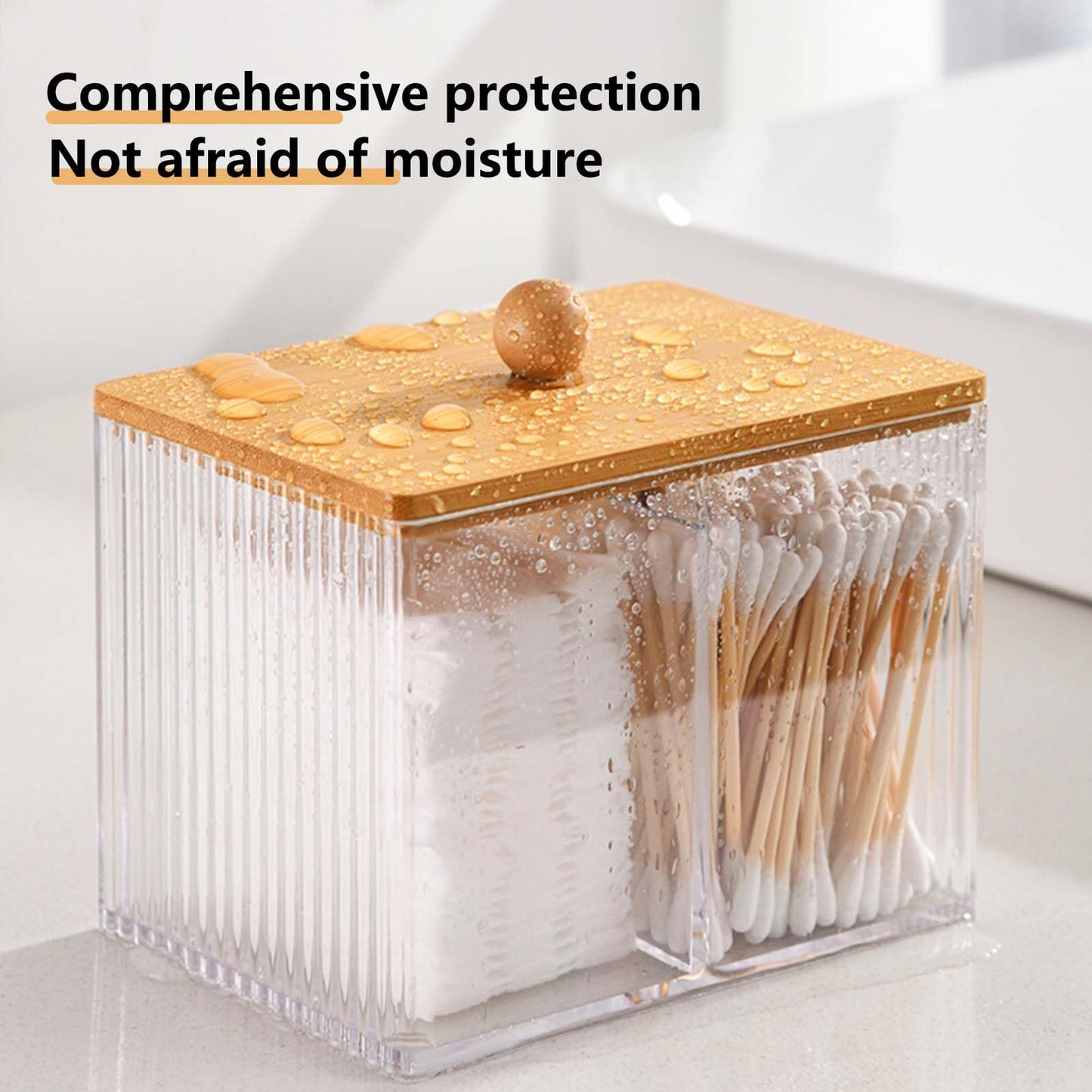 SVOCK Acrylic Cotton Bud Holder 3 Compartment Dressing Table Accessories with Wood Lid