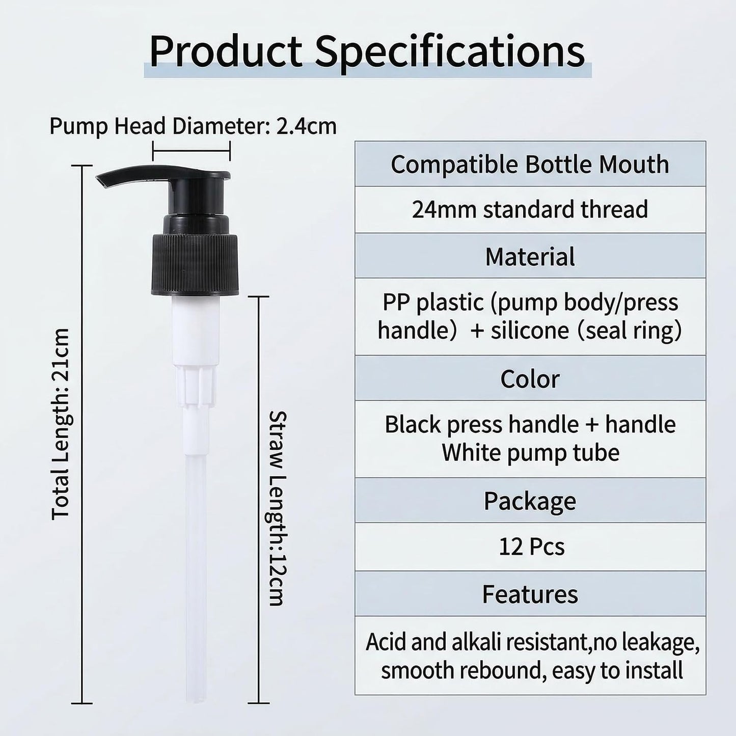 12 Pcs Black Plastic Soap Dispenser Pump Replacement Lotion Pump Heads for 24/410 Threaded Neck Bottles Compatible with Soap Lotion Shampoo Liquid