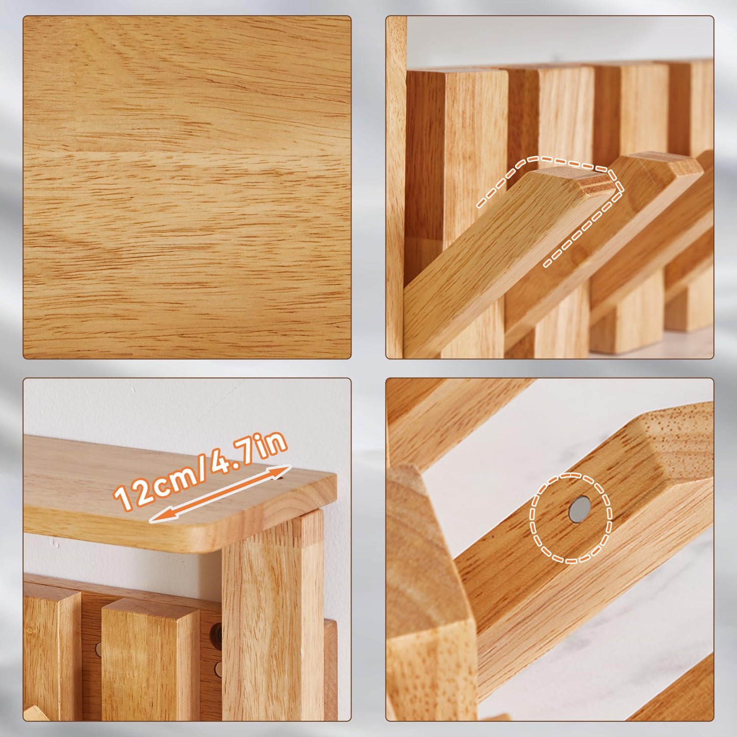 YMYNY Piano Key Coat Hooks Wall Mounted with Shelf, Natural, HWS008N-2