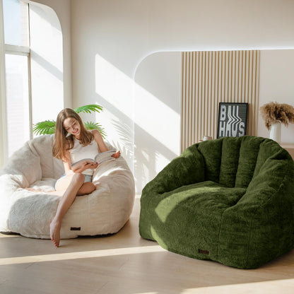 MAXYOYO Giant Bean Bag Chair,Faux Fur Shell Shaped Bean Bag Sofa with Filler,Soft Beanbag Sofa Giant Size for Living Room Bedroom