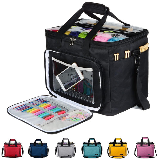 Hoshin Knitting Bag for Yarn Storage, Portable Crochet Tote Bag Yarn Organizer for Crochet Patterns and Hooks, Needles, Skeins of Yarn-Enjoy
