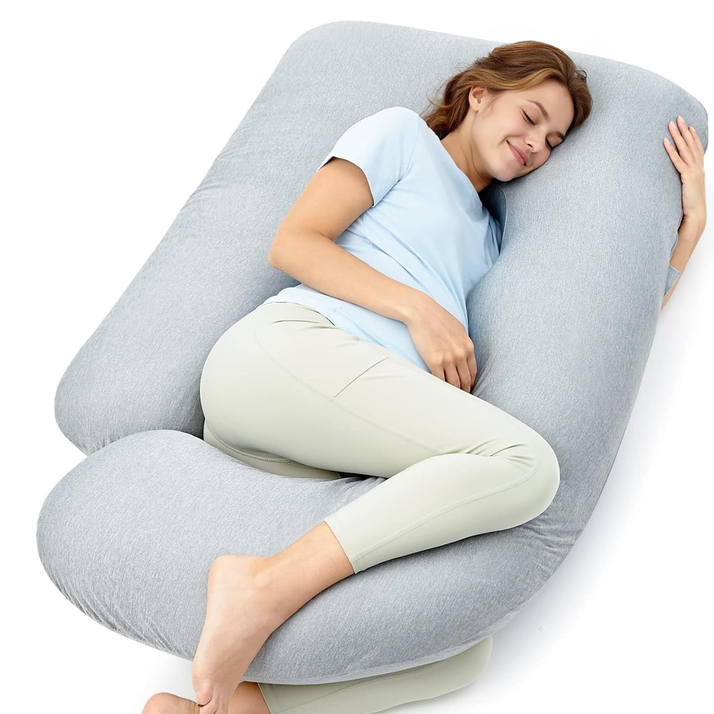 momcozy Pregnancy Pillows with Cooling Cover, U-Shaped Full Body Maternity Pillow for Side Sleepers 57 Inch - Support for Back, Hip, Belly, Legs for