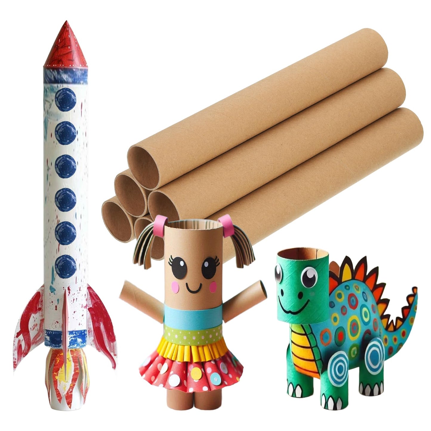 PATIKIL 6 Pcs Cardboard Tubes 1.6 x 11.8 Inch Toilet Paper Rollers Bulk for Crafts Empty Round Towel Tissue for Creative Design Crafting Supplies