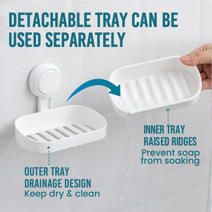TAILI Suction Soap Dish for Shower, Drill-Free Wall Mounted Holder, White