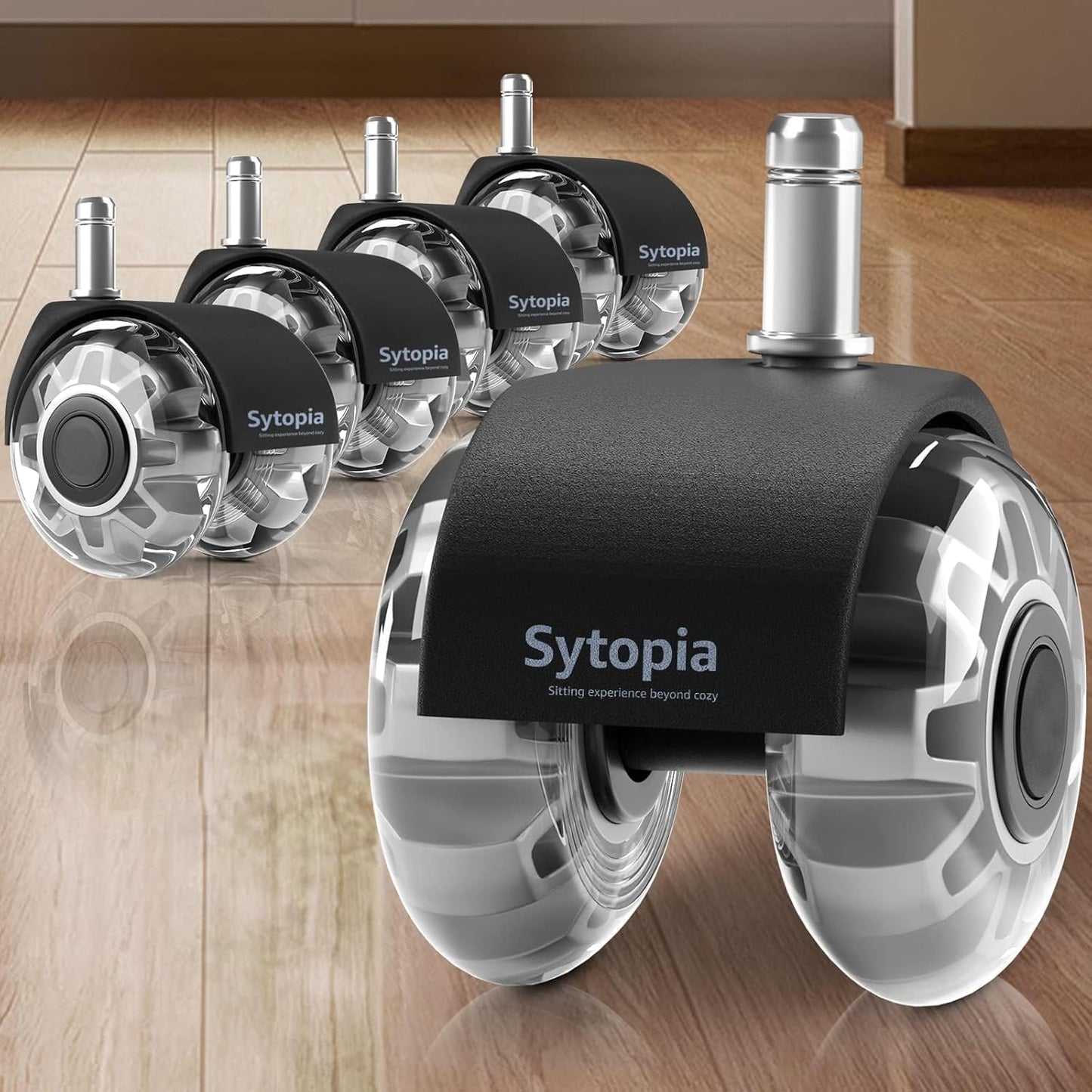 Sytopia Office Chair Wheels 11 mm x 22 mm, Set of 5 Wheels for Office Chairs, Super Quiet and Soft for Hard Floors, Parquet, Carpet, Laminate