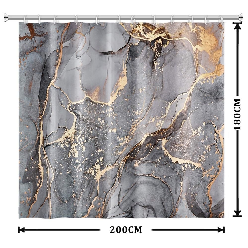 Xiaoterna Marble Shower Curtain Modern Abstract Grey Gold Marble Bathroom Curtain Grey Gold Splatter Textile Waterproof Shower Curtain Machine