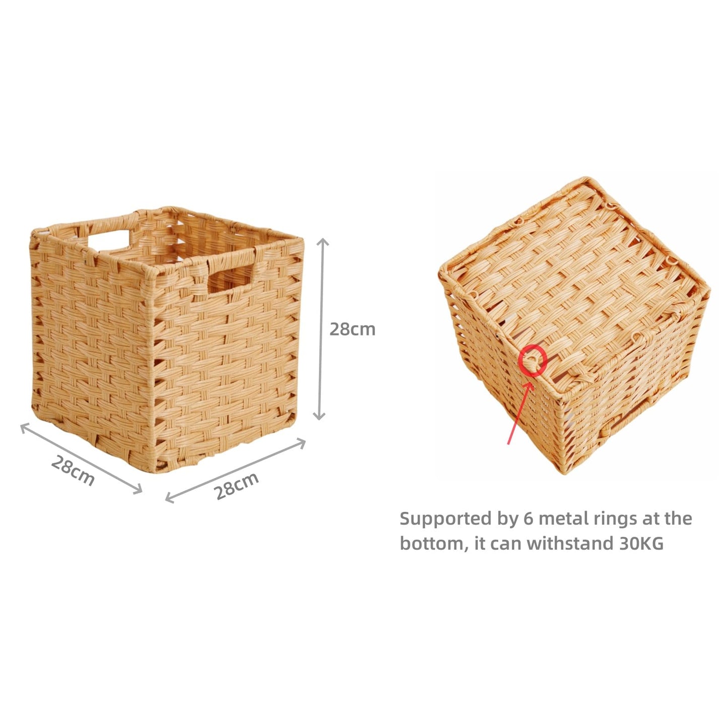 SOCOHOME Cube Storage Box,28x28x28cm Faux Rattan Storage Basket for Toy Clothes Shelf Nursery Closet Waterproof, Non-Mouldy(Beige, 4 Pack)