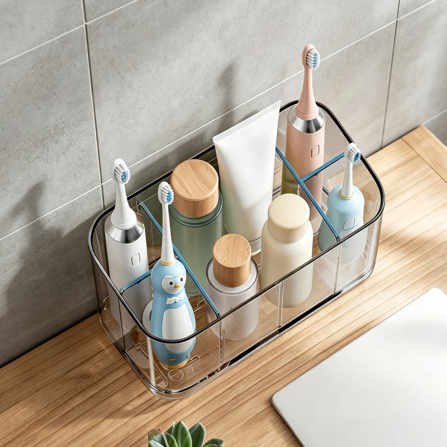 5-Slot Electric Toothbrush Holder Wall Mount Countertop, No-Drill