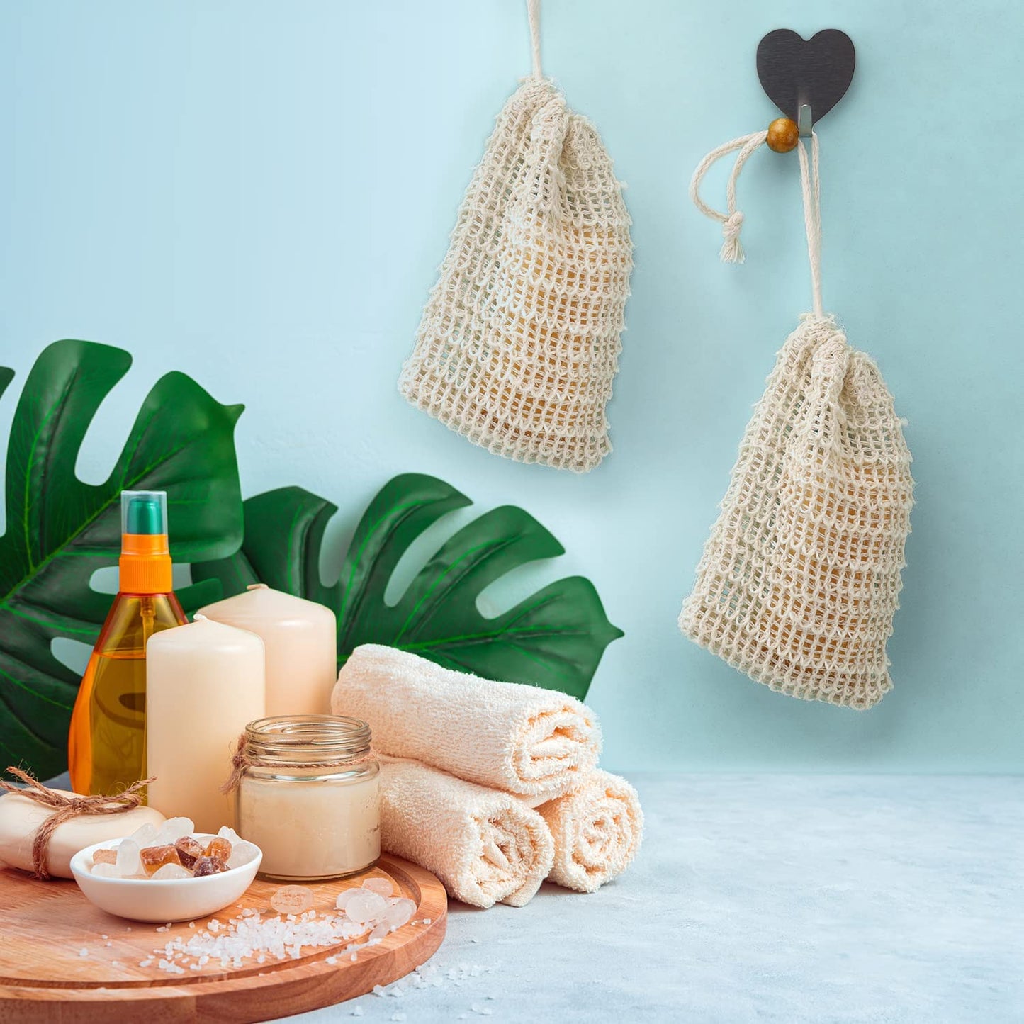 2 Pack Sisal Soap Bags - 10x13cm Organic Natural Soap Bags with Drawstring, Eco Friendly Soap Saver Pouch Bags for Bath Shower Foaming, Drying Soaps