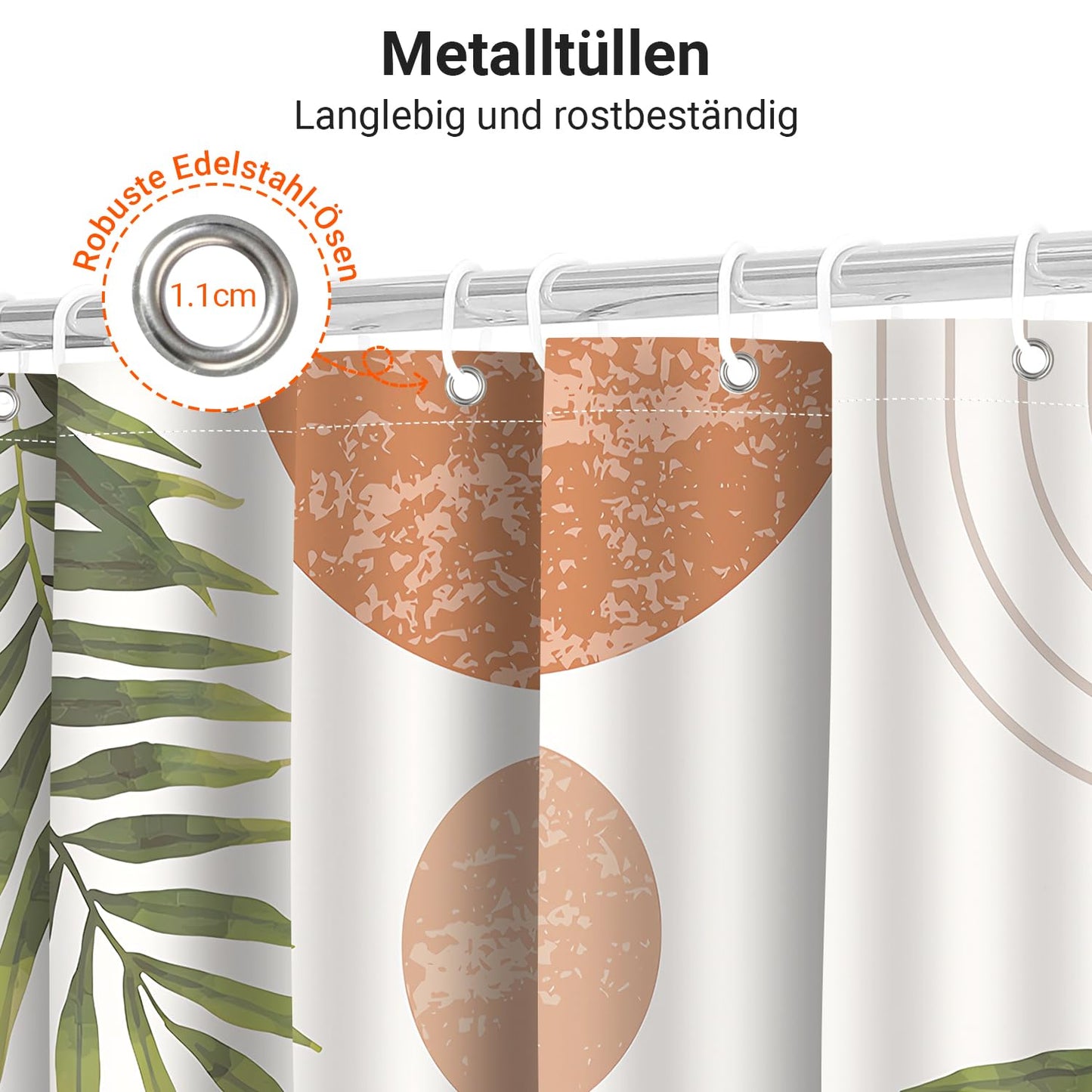 Lerores Shower Curtain 180 x 180 cm Leaves Line, Weighted Hem, Anti-Mould Textile, Water-Repellent