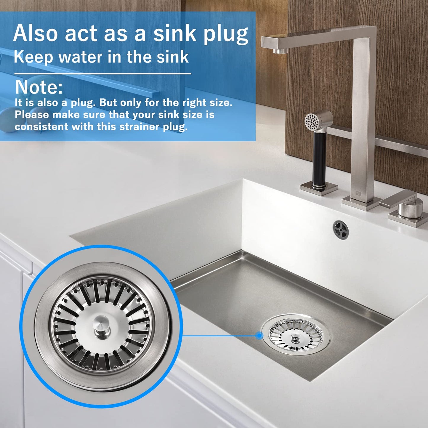 84mm Kitchen Sink Bowl Strainer and Plug, Stainless Steel Sink Plug for Kitchen Bowl Use, Kitchen Bathroom Food Hair Catcher Filter Stopper