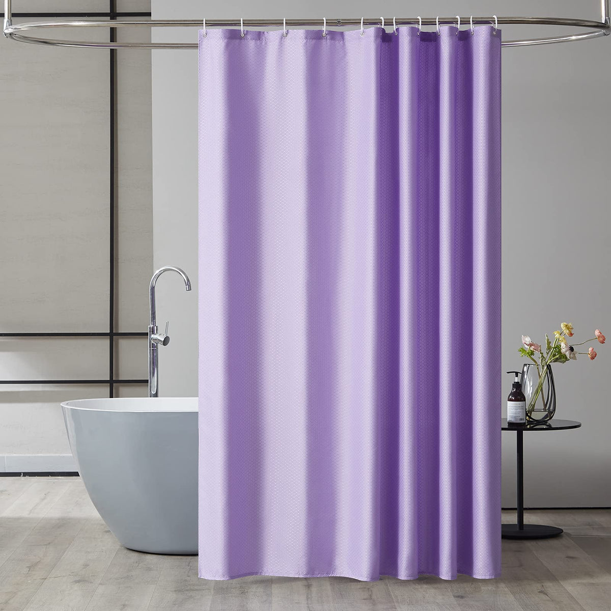 Furlinic Long Shower Curtain Waffle Waterproof Mildew Resistant Purple Bath curtains Polyester Fabric Weighted for Bathroom with Hooks 71x84 Inch.