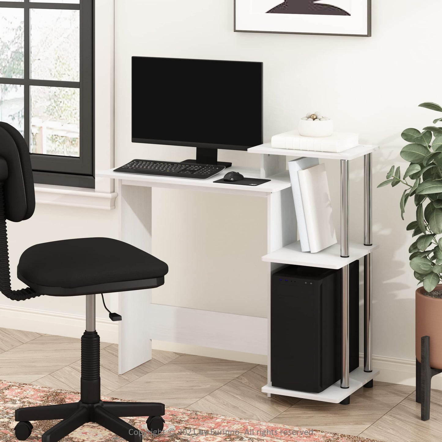Furinno Efficient Home Laptop Notebook Computer Desk, Study Desk, Writing Desk, White Oak/Stainless Steel