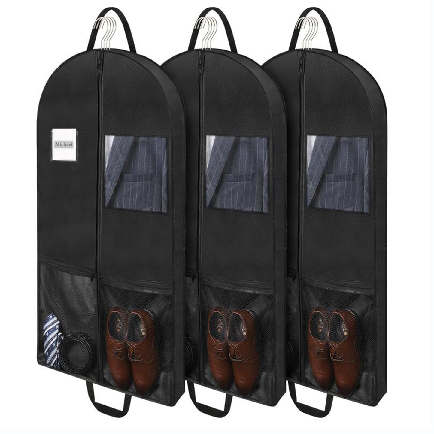 Belinlen 3pack 43" Garment Bags for Travel Hanging Clothes (Black)