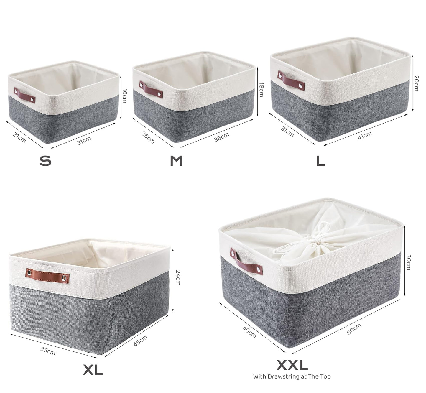 Mangata Woven Fabric Storage Boxes Set of 3, Canvas Storage Organizer for Clothes, Toys, Shelves, Cold Grey&White (Medium, 3Pack)