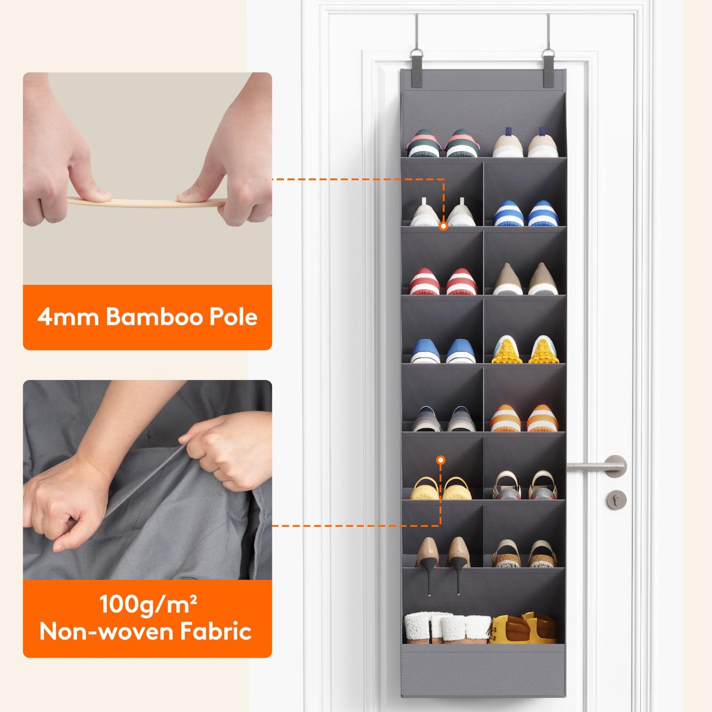 Lifewit 8 Tier Over the Door Shoe Organisers with 15 Deep Pockets, Fabric Hanging Wall Mounted Shoes Rack Behind Door Storage Organizer for Boots