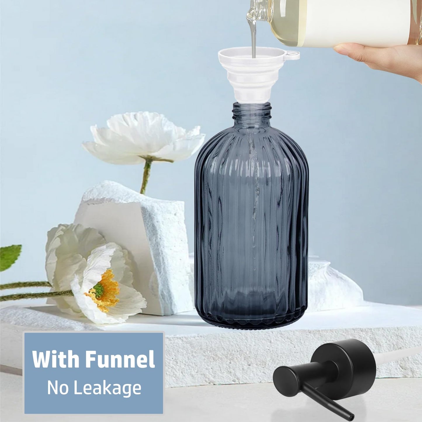 GKSCXEXE 400ml Blue Soap Dispenser, Glass Soap Dispenser Bottle with Pump